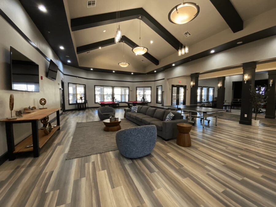 clubhouse area at forum at denton station apartments