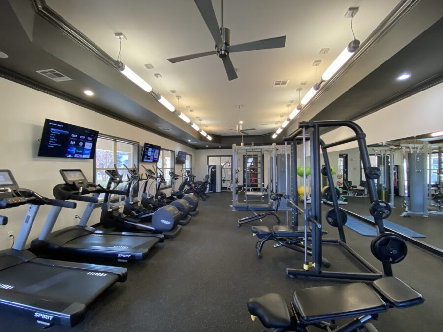 gym with amenities at forum at denton station apartments