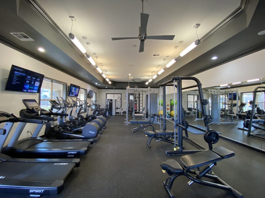 the gym at forum at denton station student apartments