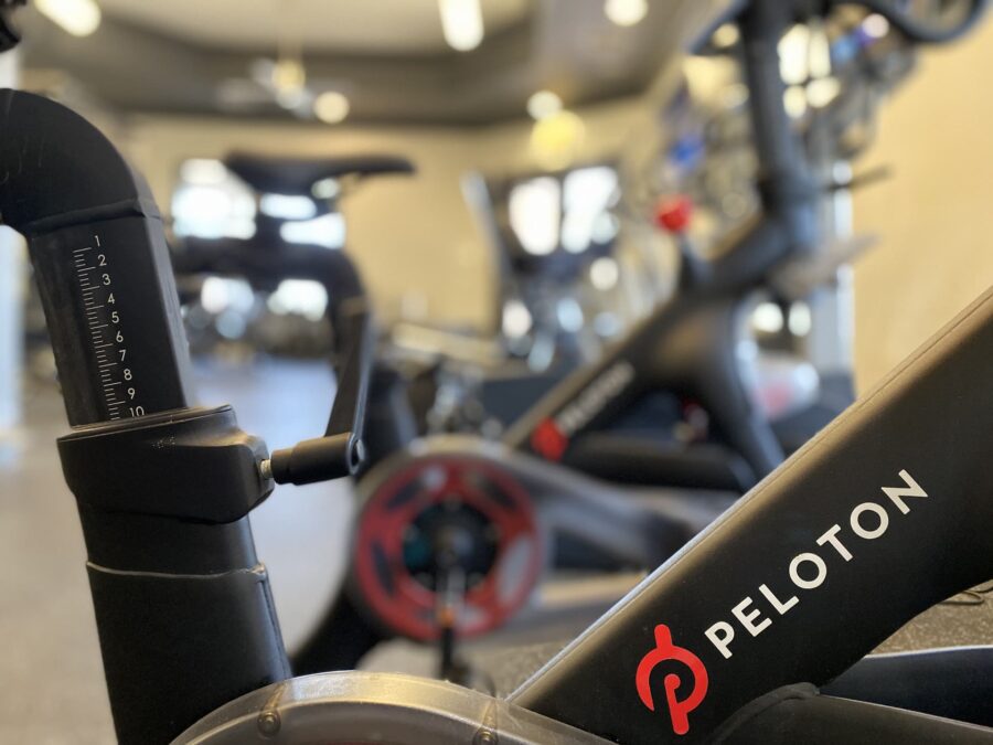 close up of a peloton in the gym at forum at denton station student apartments